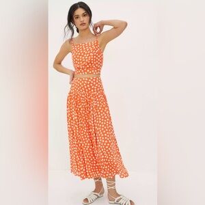 ANTHROPOLOGIE Orange Daisie Midi Skirt & Tank Top Set Size S